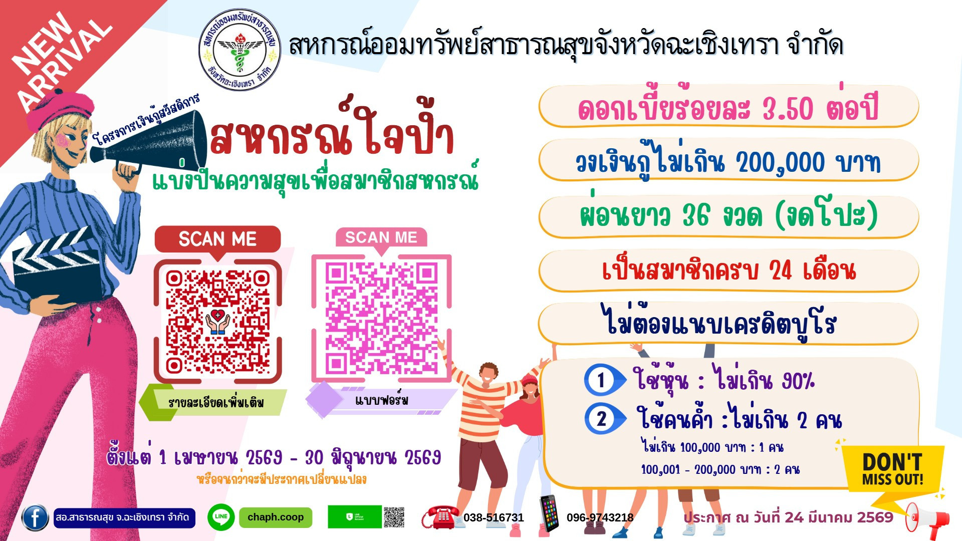 โครงการเงินกู้สวัสดิการสหกรณ์ใจป้า แบ่งปันความสุขเพื่อสมาชิกสหกรณ์ 1/4 - 30/6